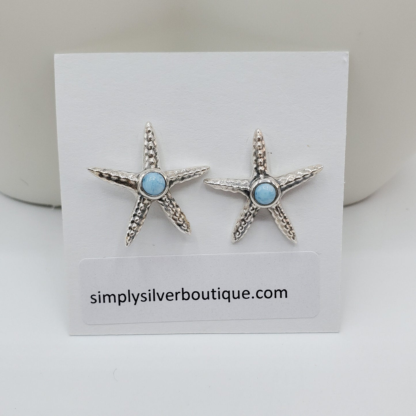 Sterling Silver and Larimar Starfish earrings