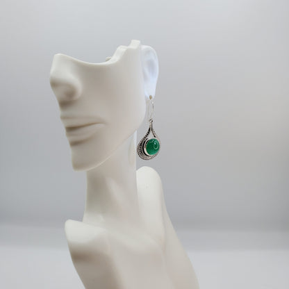 Bali Style Green Onyx Dangle Earrings