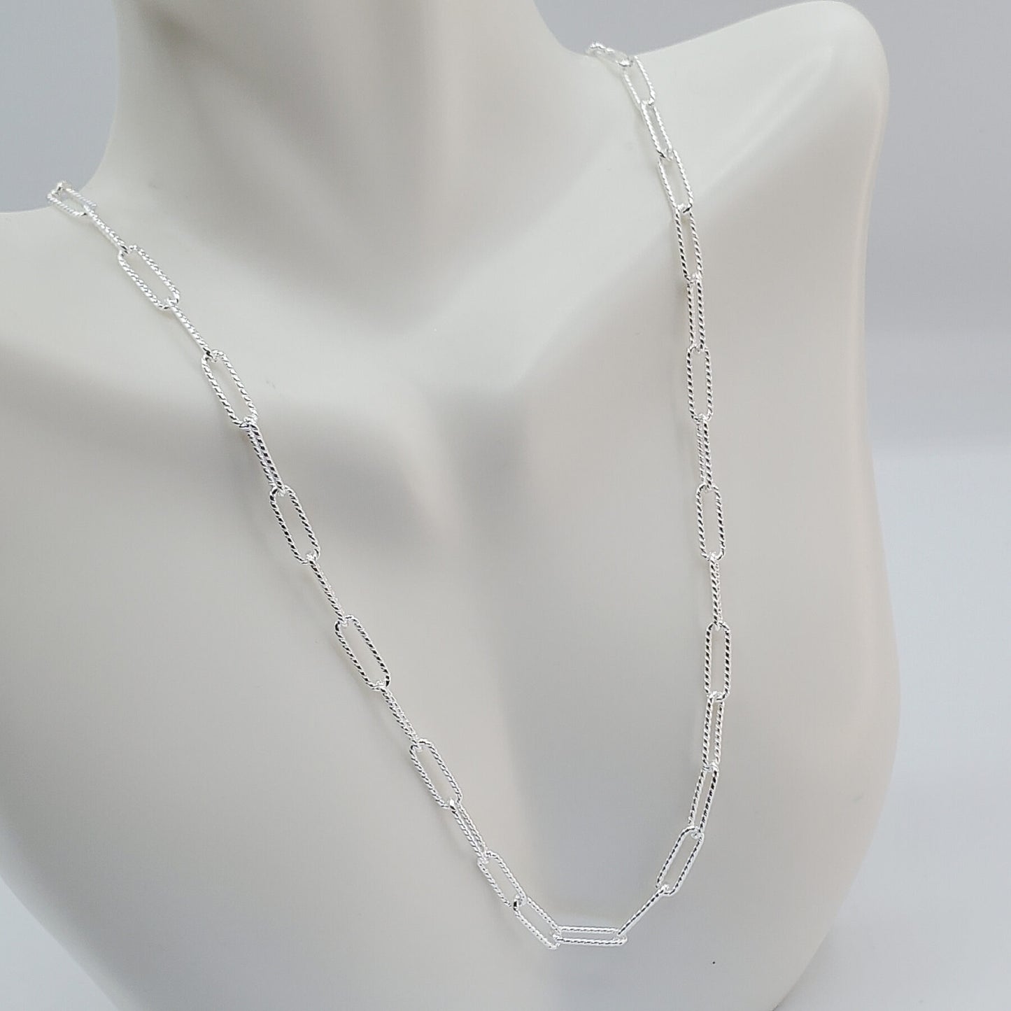 Diamond cut sterling silver rectangular chain necklace