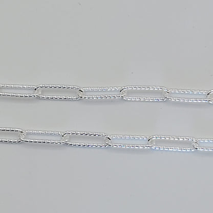 Diamond cut sterling silver rectangular chain necklace