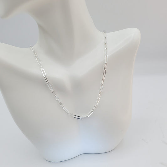 Solid sterling silver 20" rectangular chain link necklace