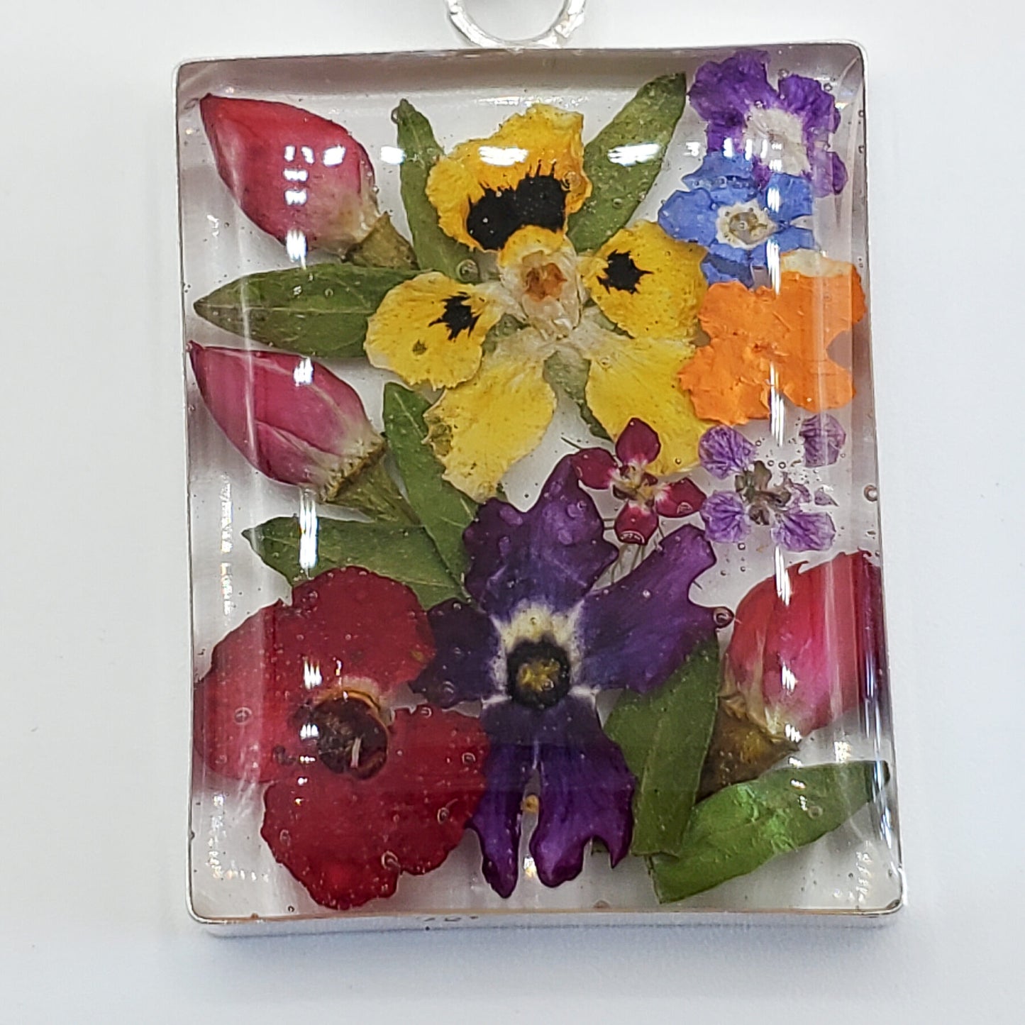 Rectangular Resin Flower Pendant with chain