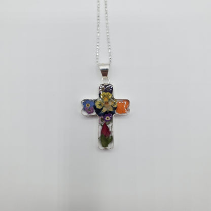 Flower filled Cross Pendant with chain