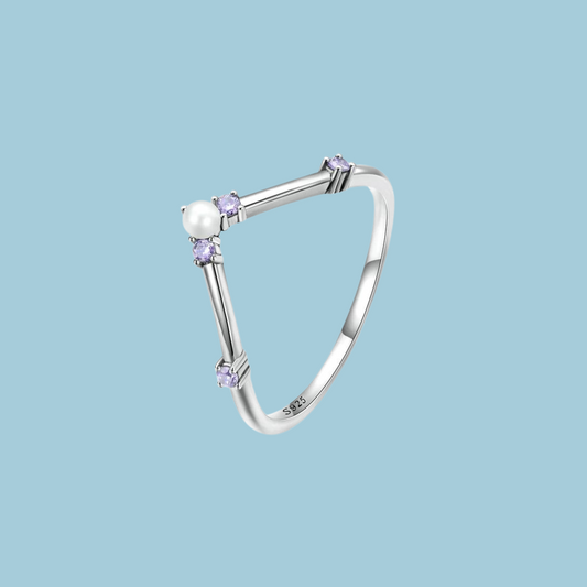 Chevron .925 stackable ring with a delicate moonstone