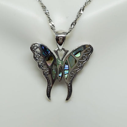 Abalone Shell Filigree Butterfly Pendant