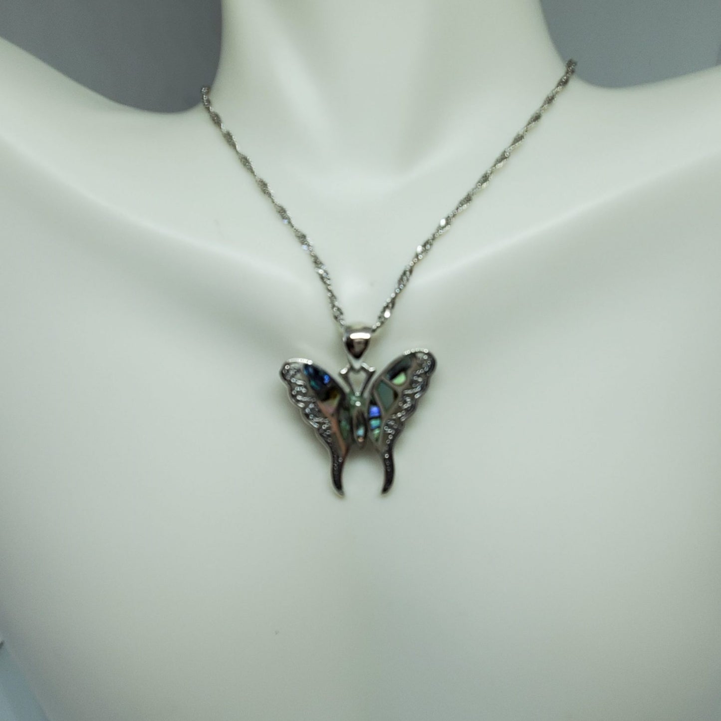 Abalone Shell Filigree Butterfly Pendant