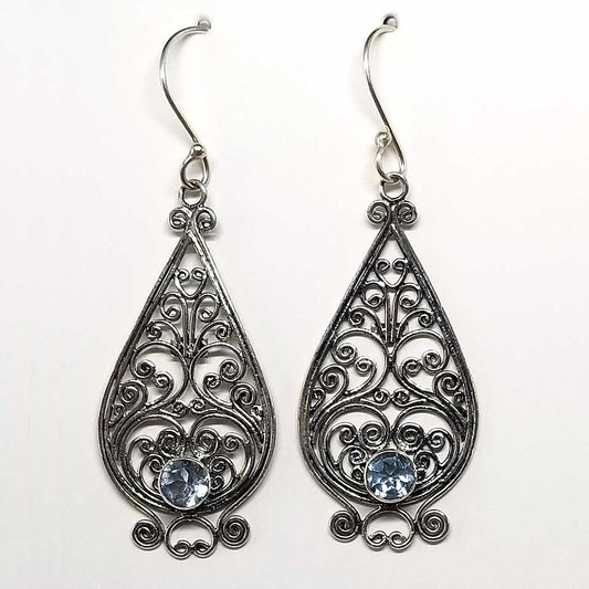 Silver Filigree and Aquamarine Dangle