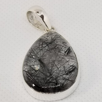 Black Rutile Agate Teardrop Pendant