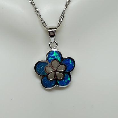 Delicate Blue Opal Plumeria Flower Pendant