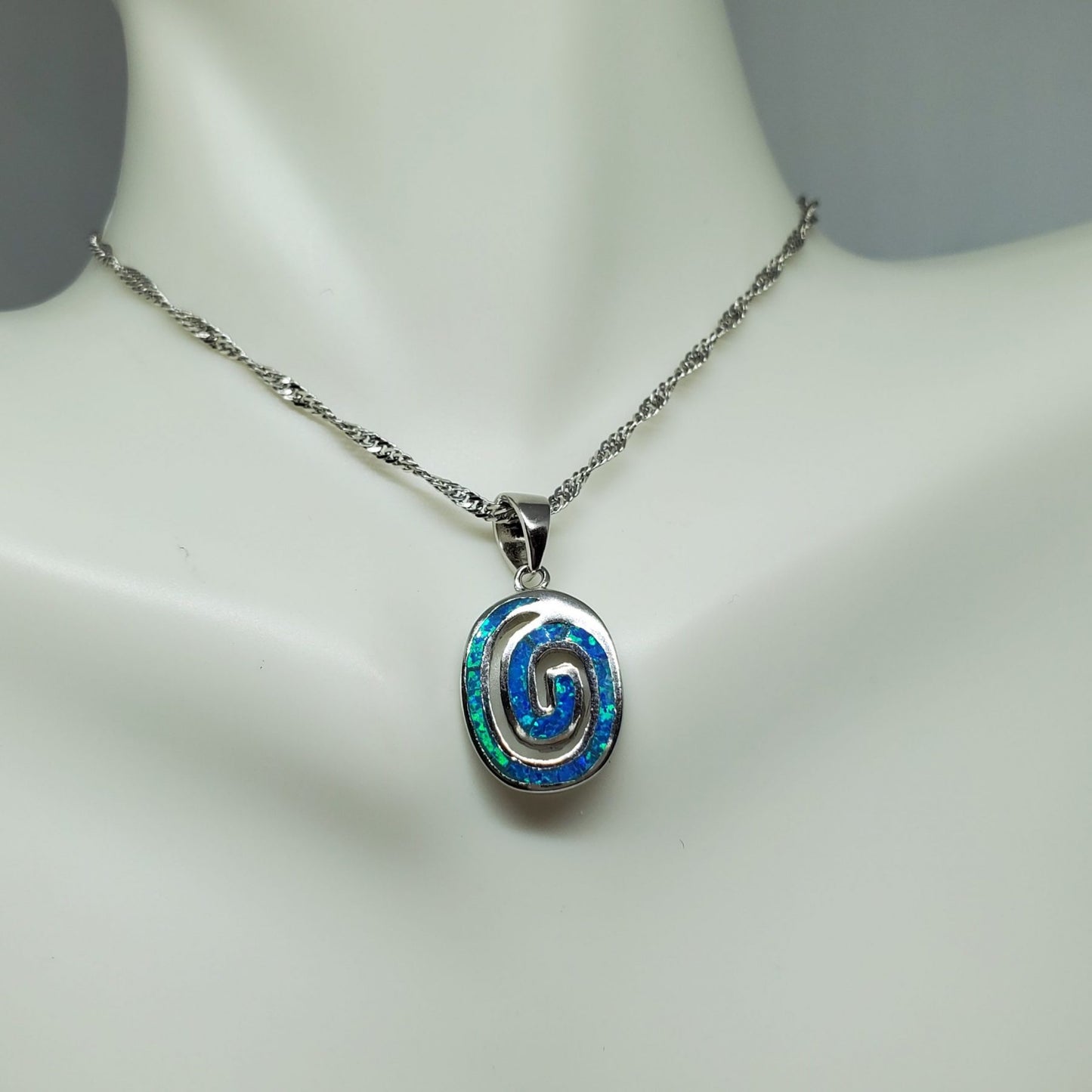 Blue Opal Swirl Oval Pendant