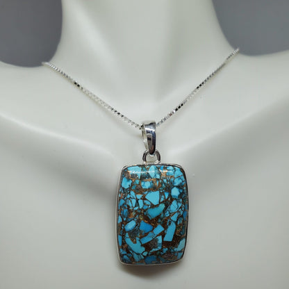 Square Blue Copper Turquoise Pendant