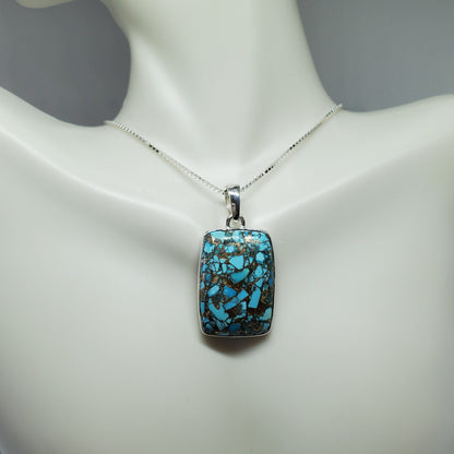 Square Blue Copper Turquoise Pendant