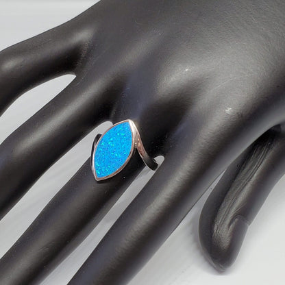 Blue Opal Marquise .925 Sterling Silver Ring Size 7