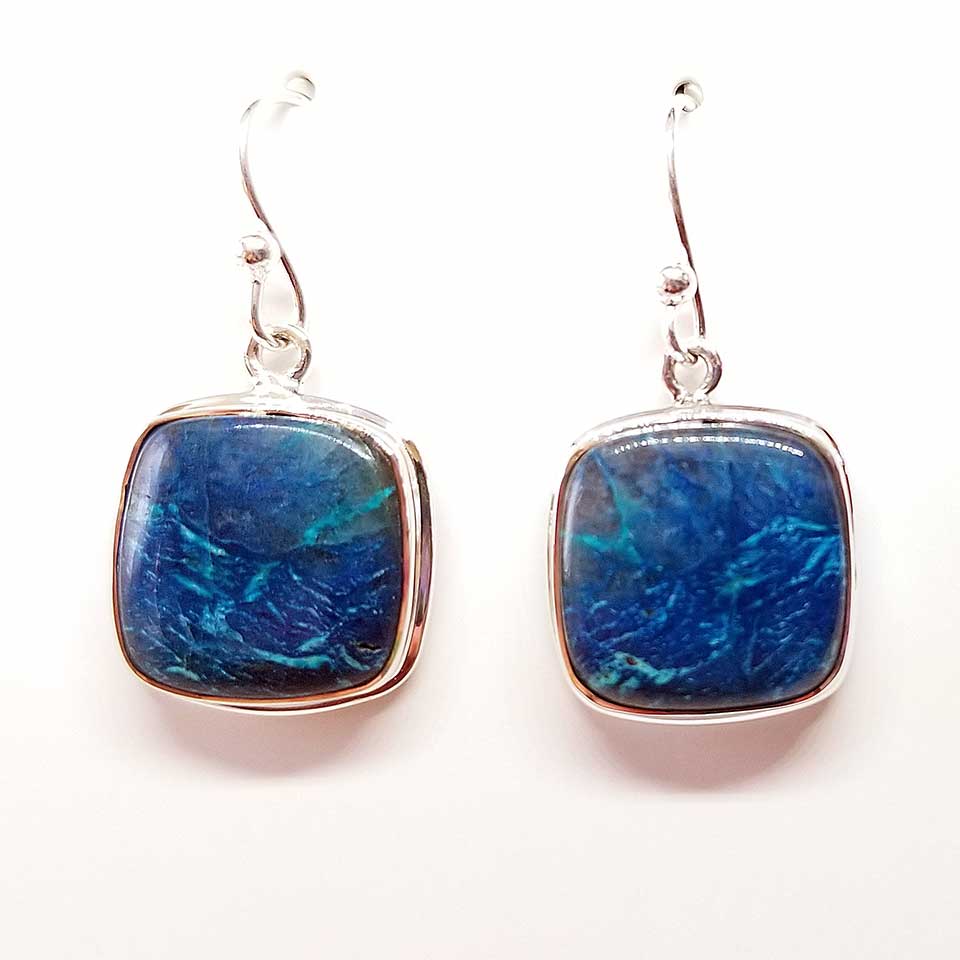 Blue Apatite Square Stone Earrings