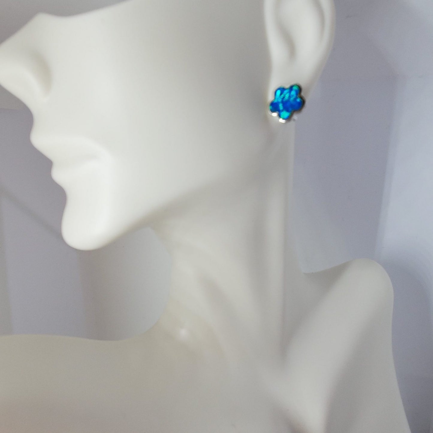 Delicate Blue Opal Flower Earring Stud