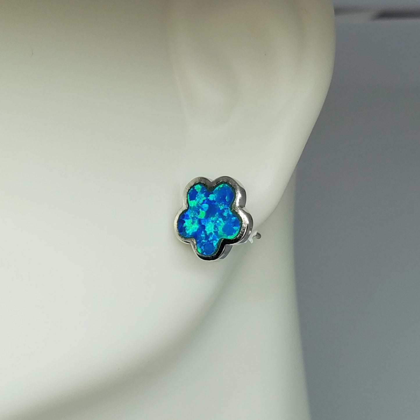 Delicate Blue Opal Flower Earring Stud