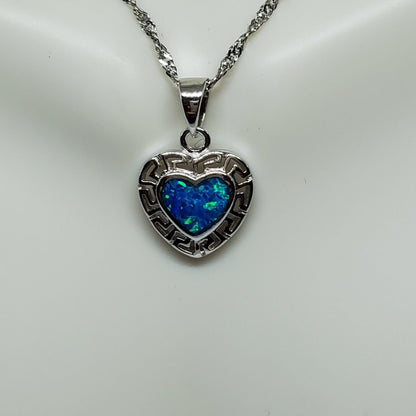 Blue Opal Filigree Heart Earring and Necklace gift set