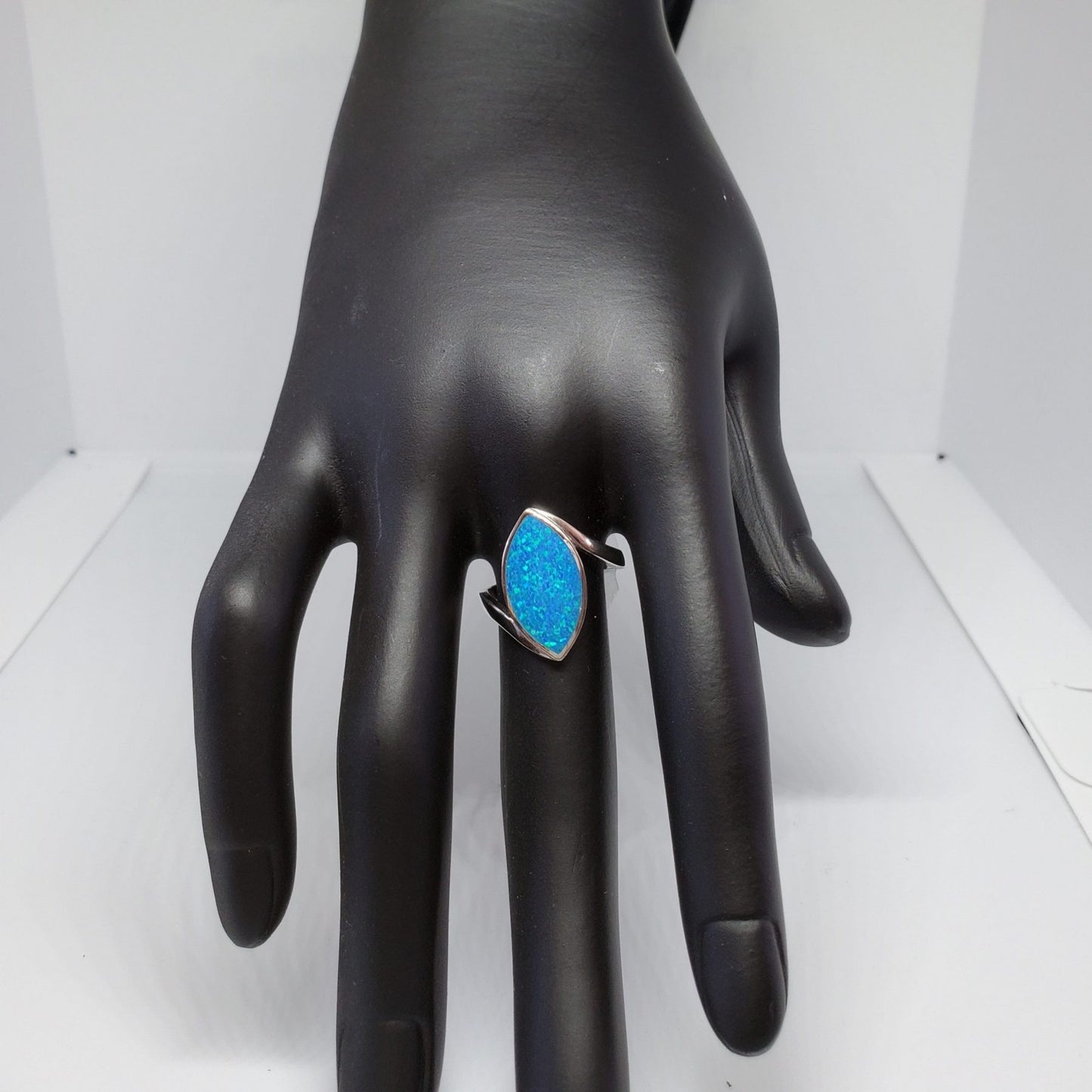 Blue Opal Marquise .925 Sterling Silver Ring Size 7