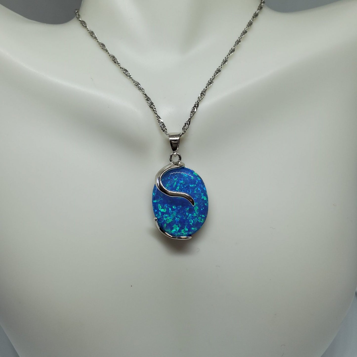 Oval Blue Opal Pendant