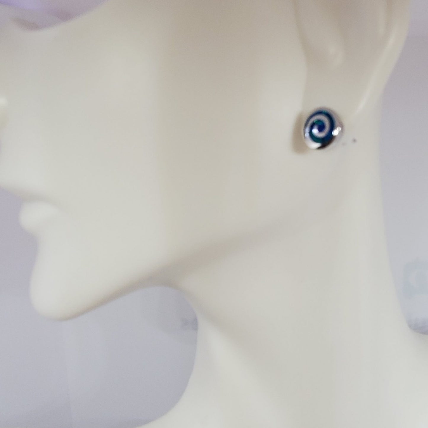 Minimalist Round Blue Opal Swirl Earring Stud