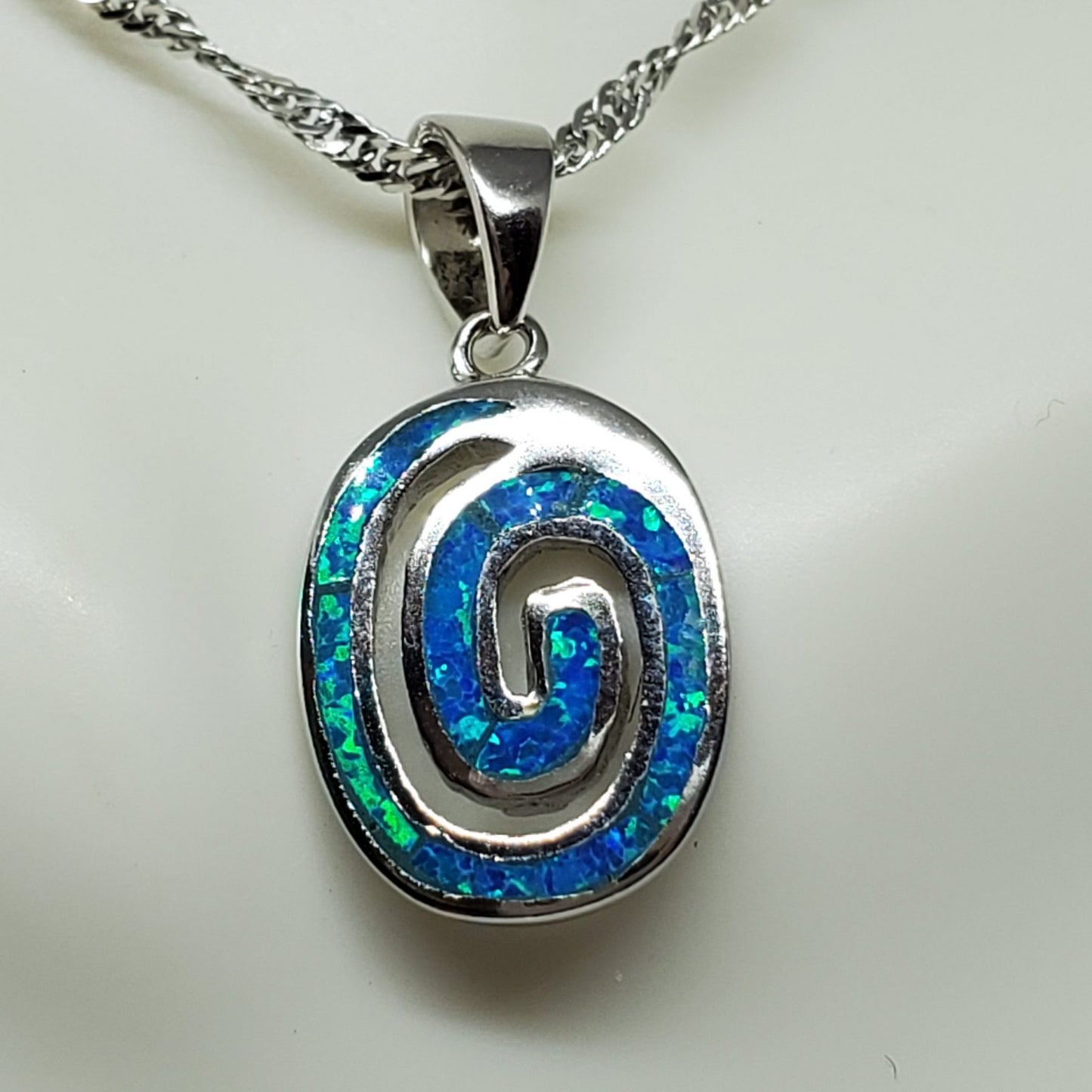 Blue Opal Swirl Oval Pendant