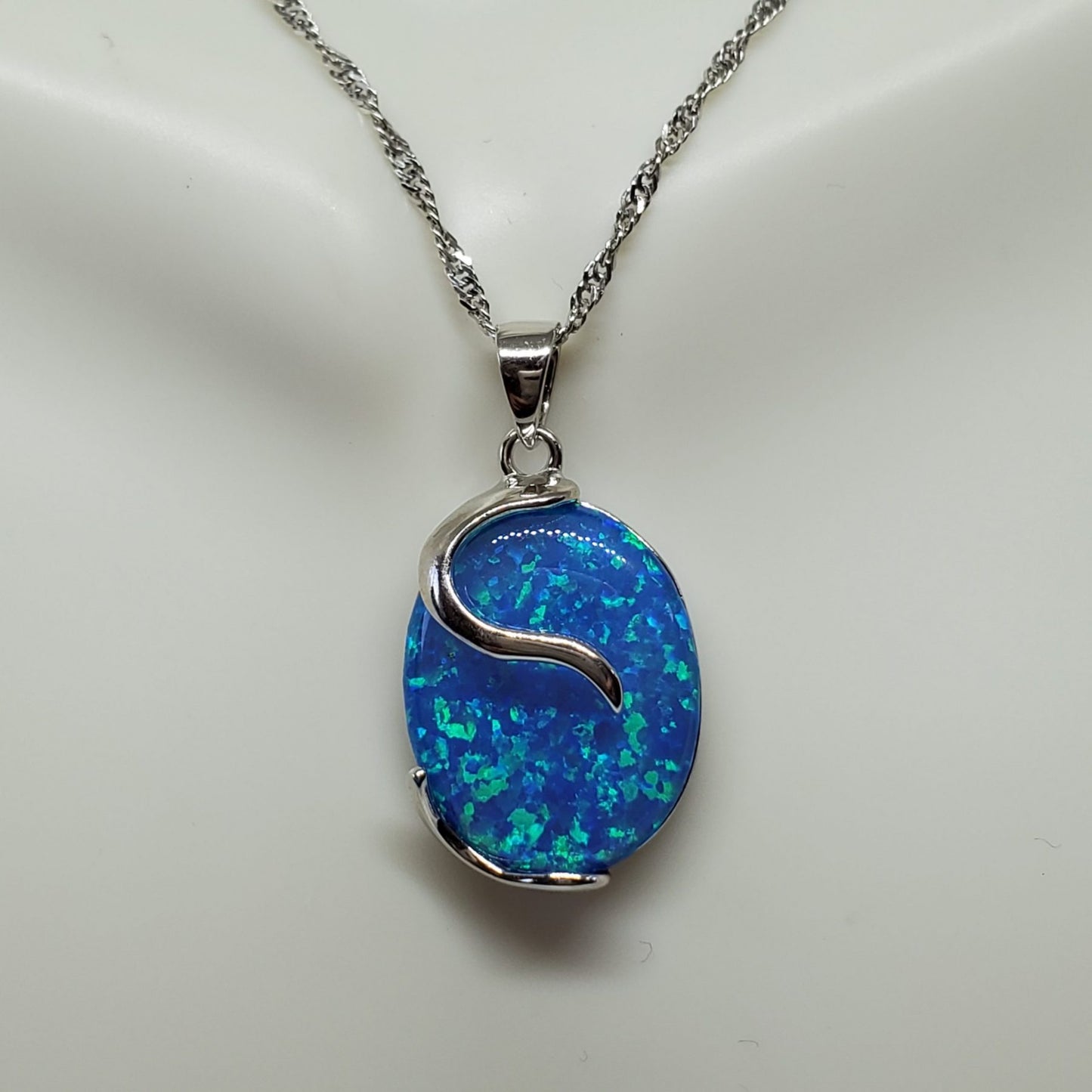 Oval Blue Opal Pendant