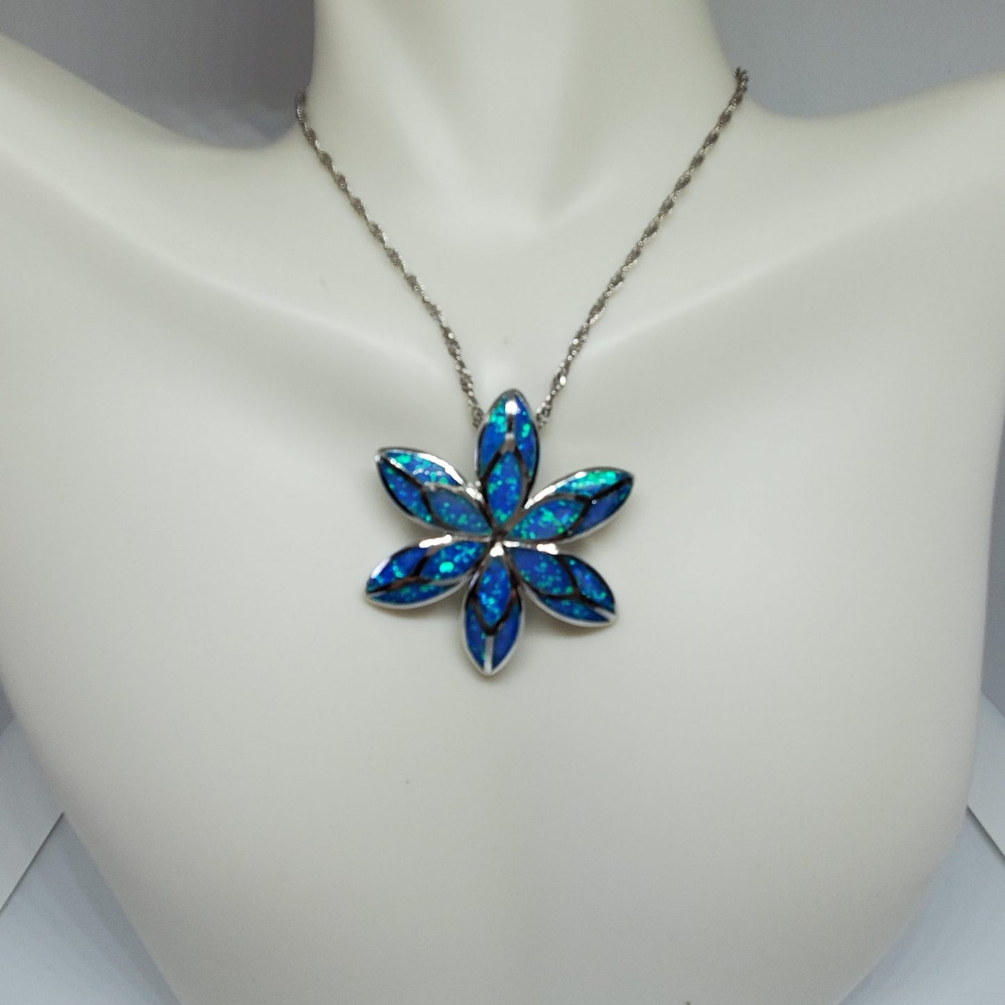 Blue Opal Statement Flower  Pendant