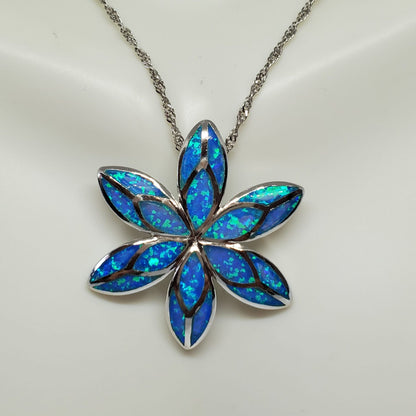 Blue Opal Statement Flower  Pendant