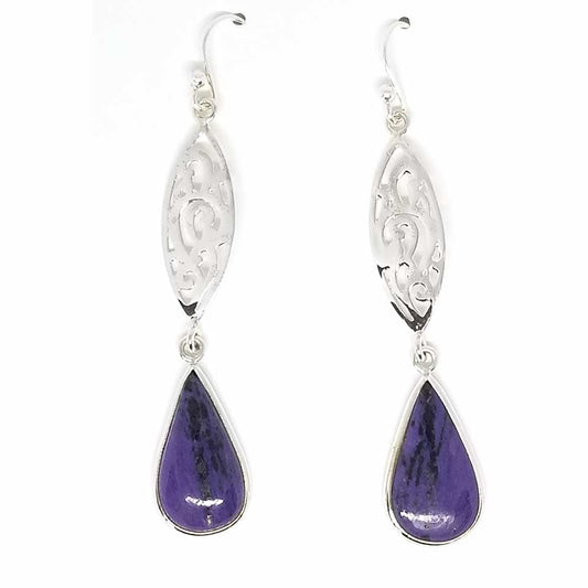 Charoite Amethyst Filigree Dangle Earrings