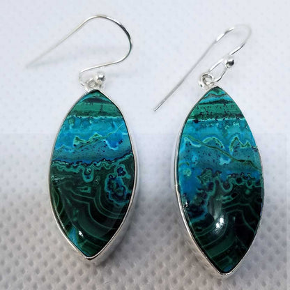 Chrysocolla raindrop shaped dangle earrings