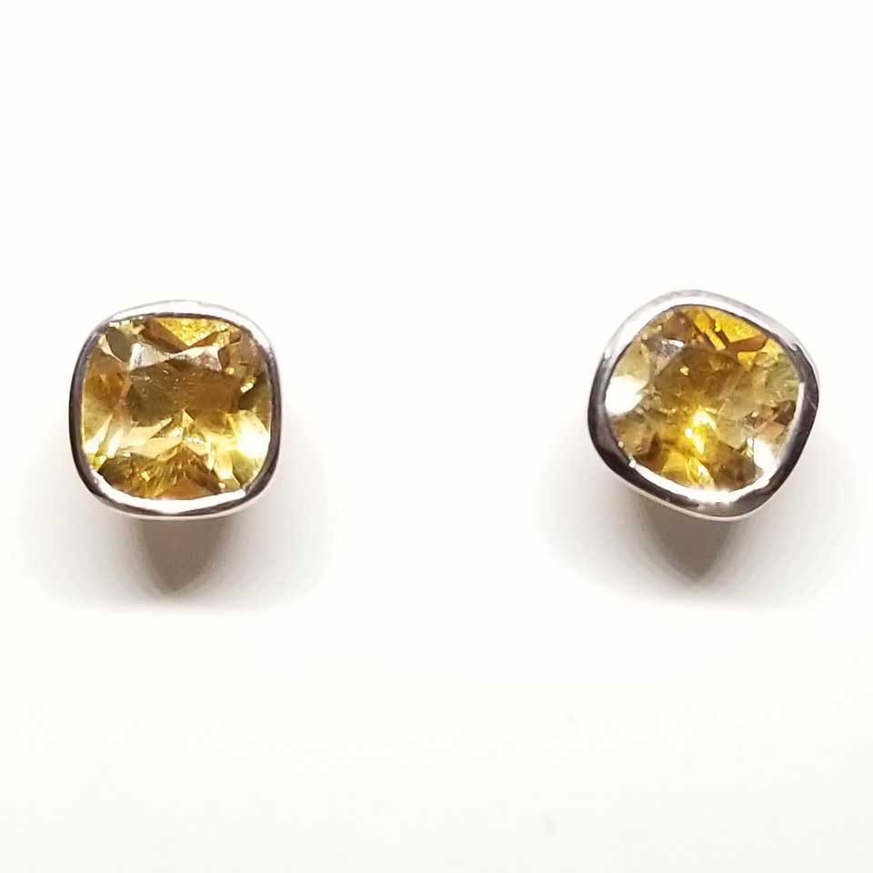 Square Citrine Stud