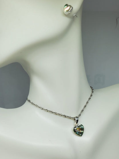 Delicate Abalone Heart Earring and Necklace Gift Set