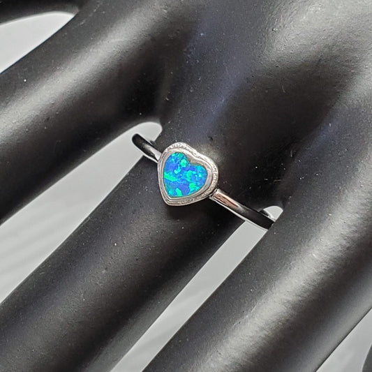 Delicate Blue Opal Heart Ring