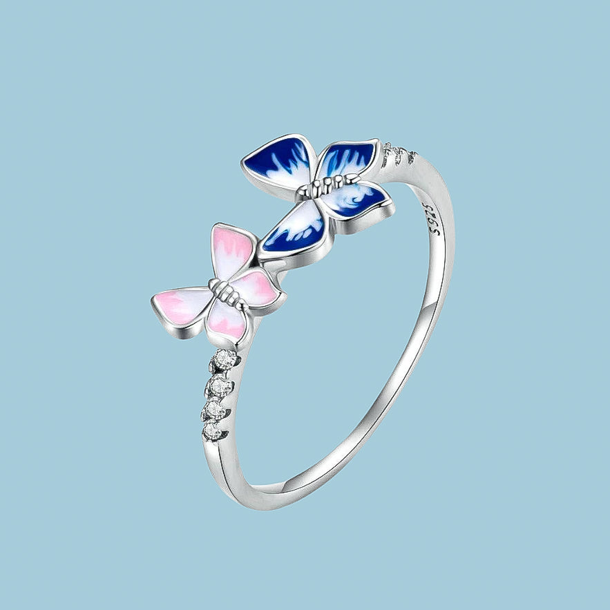 Butterfly .925 sterling silver enameled ring