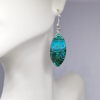 Chrysocolla raindrop shaped dangle earrings