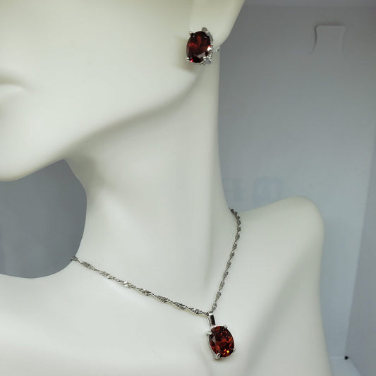 Garnet 3 piece Earring and Necklace Gift Set