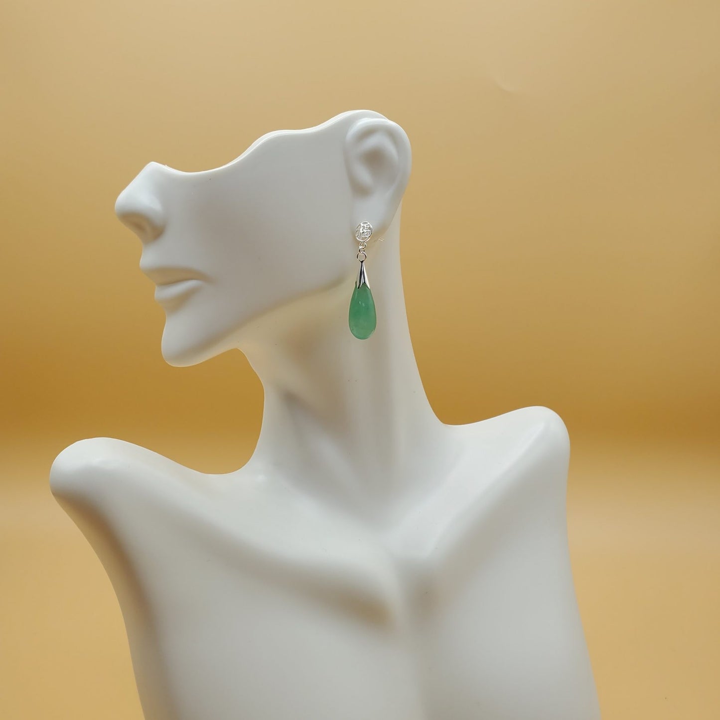 Green Jade Sterling Silver Drop Earrings.