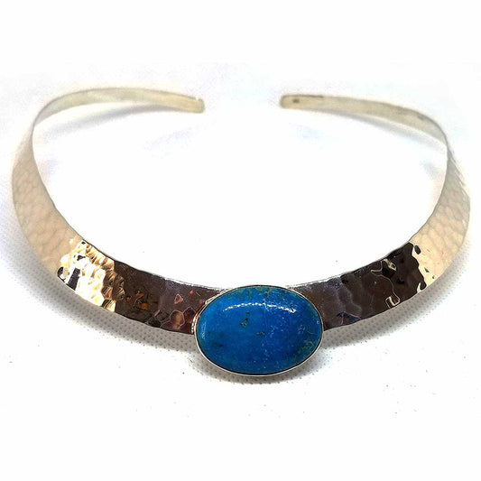 Hammered Silver Collar with Turquoise