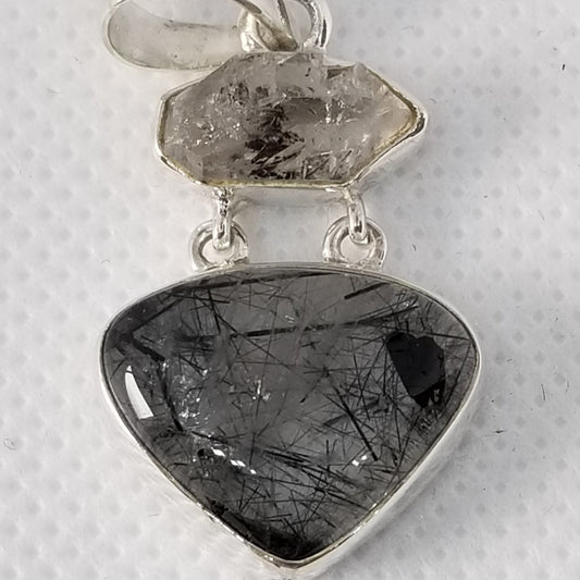 Black Rutile Agate Heart Shaped Pendant