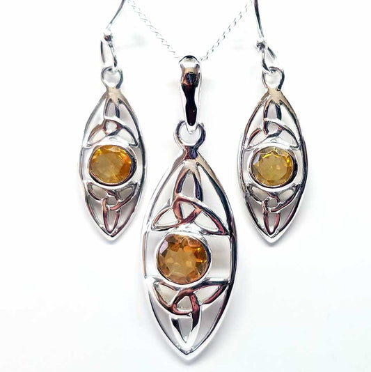 Minimalist Honey Topaz pendant with matching dangle earrings