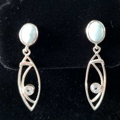 Larimar Cabochon Dangle Earrings with Topaz Accents