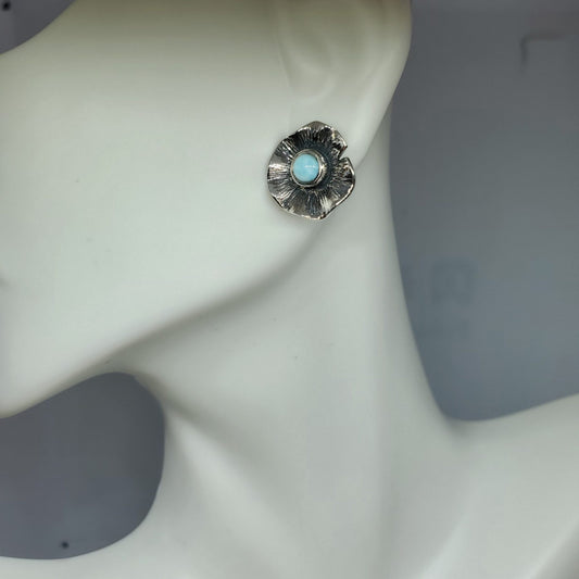 Larimar Poppy Blossom Stud Earrings