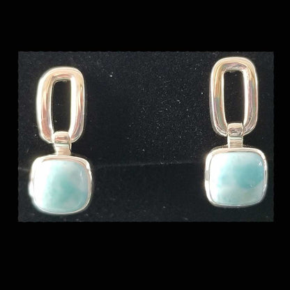 Larimar Cabochon Square Earring Studs