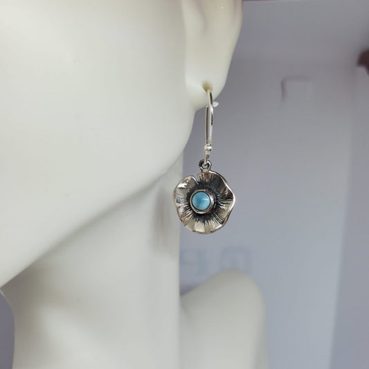 Larimar Poppy Flower Dangle Earring