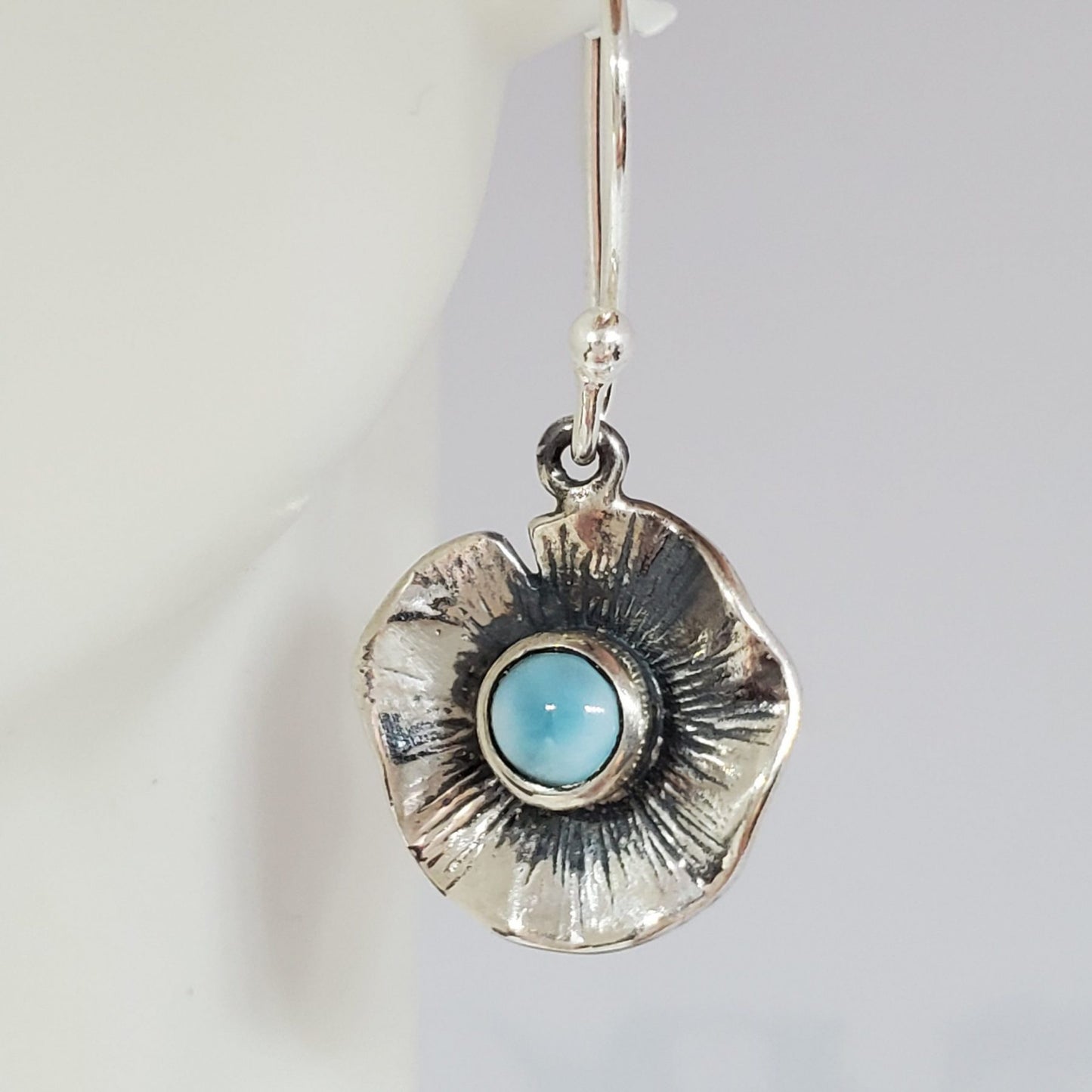 Larimar Poppy Flower Dangle Earring