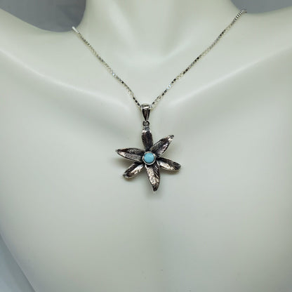 Plumeria Flower Pendant with Larimar center stone