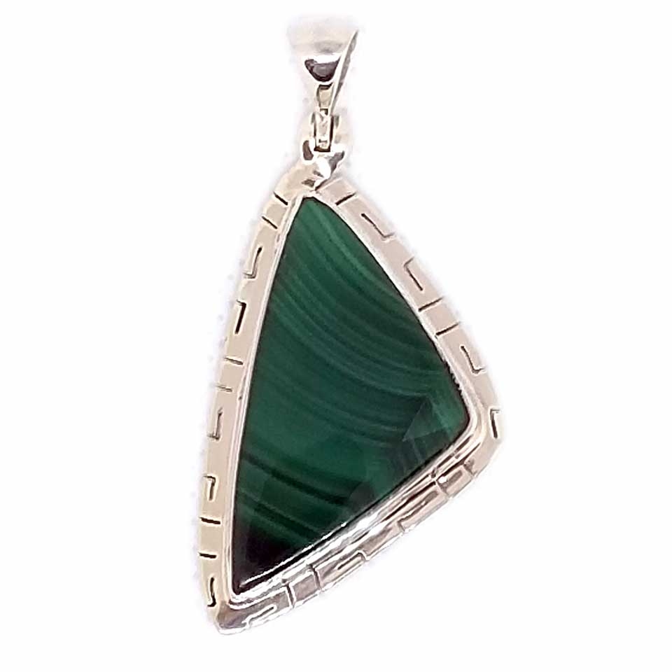 Malachite Pendant with Black Silk Cord