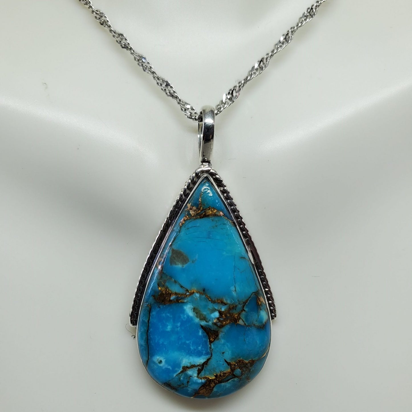 Matrix Turquoise Teardrop Sterling Silver Pendant and Earrings Gift Set