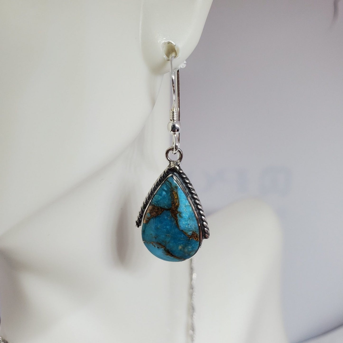 Matrix Turquoise Teardrop Sterling Silver Pendant and Earrings Gift Set