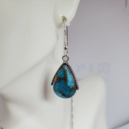 Matrix Turquoise Teardrop Sterling Silver Pendant and Earrings Gift Set